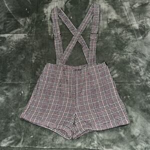 Potter’s Pot Suspender Shorts Women’s Small Gray Glen Plaid Preppy Twee Tumblr